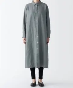 無印良品　リネン　洗いざらし　長袖シャツワンピース　M