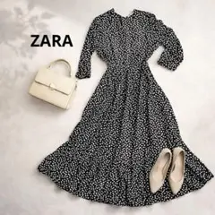 ZARA ドットワンピース ロング フレア ティアード 春夏 上品 大人可愛い