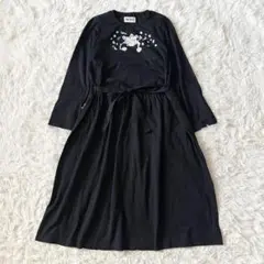 ピンクハウス　ロングワンピース　染花とリボンのまどい　プリント　黒　ブラック