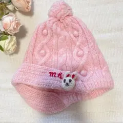 miki house ウサギ編みぐるみ付き　ニット帽　ピンク