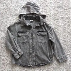 ZARA キッズ デニムジャケット ブラック 取り外し フーディー