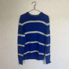 ストライプニットセーター 青