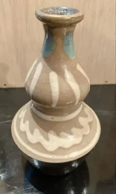 民藝風 陶器 花器 花瓶 在銘 飴釉 白流し 緑釉 和モダン