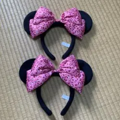 ディズニーピンクヒョウ柄リボンミニーカチューシャ