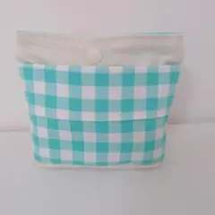 移動ポケット　蓋なし　ミントグリーン　ギンガムチェック