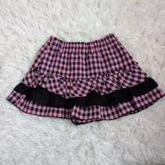 ピンクと黒のチェックのキュロットスカート　ショートパンツ