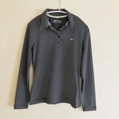 ナイキゴルフNIKE GOLF 長袖　ポロシャツ　黒白ボーダー　レディース　M