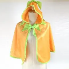 ハロウィン　コスプレ　パンプキン　マント　ポンチョ　フード　オレンジ　F