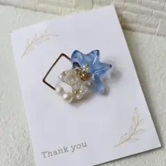 no.331 ブルーお花　ヘアゴム/ポニーフック/ブローチ　ハンドメイド