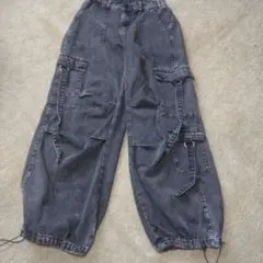 ダークグレー カーゴパンツ ゴムウエスト