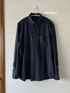 UNIQLO ユニクロ　ネルシャツ　L ボタンダウン 綿100% 紺ネイビー