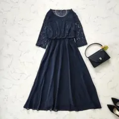 新品✨タグ付 Lace Ladies ロングワンピースドレス 七分袖 ネイビー