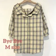 Bye Bye チェック柄 バックレースアップ 半袖ブラウス ベージュのサムネイル