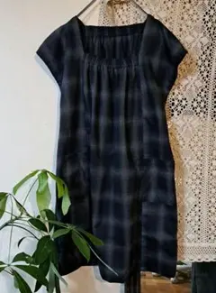 チュニック丈エプロンワンピース微起毛チェック