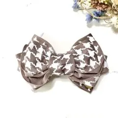 ブラウン★千鳥柄リボン★ヘアゴム/バレッタ/ヘアピン/キーホルダー変更可