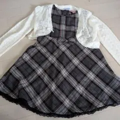 グレー系チェック Aラインドレス レースカーディガン付き