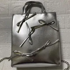 ★シルバー ★リボン装飾 ショルダーバッグ