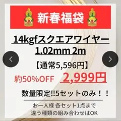 新春お年玉企画 14kgf スクエアワイヤーハード　1.02mm 2m 数量限定