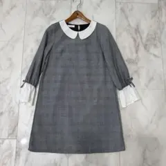 グレー チェック柄 Aラインワンピース 襟付き150