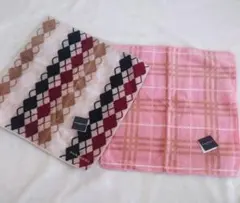 BURBERRY アーガイル&ピンクチェック柄タオルハンカチ 2枚セット