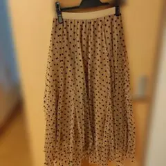 Q ベージュ ドット柄 フレアスカート チュール