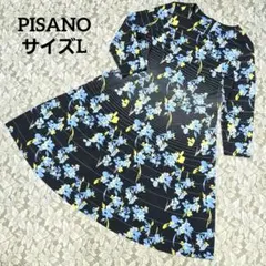 PISANO フラワープリント フレア ワンピース L ネイビー
