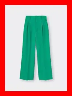 【新品】GU ジーユー カラースラックス グリーン XL 緑　センタープレス