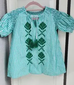 omekashiギンガムチェック 刺繍ワンピ 100～120のサムネイル