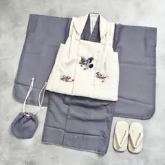 【刺繍鷹チェック柄】七五三 3歳 着物　被布コートセット　男の子
