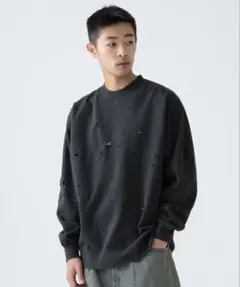 BEAMS / ダメージ クルーネックスウェット　Lサイズ