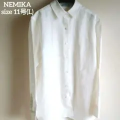 【リネン】ネミカレディース ホワイト長袖シャツ size11(L)のサムネイル