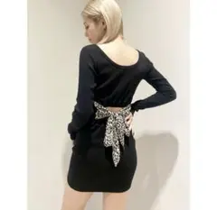 gyda レオパードバックリボンミニワンピース