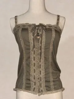 リボン付きオリーブグリーン キャミソール フェアリーグランジ　森ガール