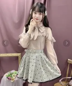 ROJITA ハートドットプリントフレアスカート ブラウン チェック ロジータ