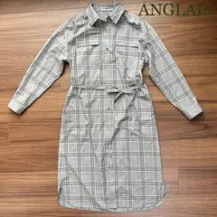 【ANGLAIS アングレー】シャツワンピース　チェック　コットン　グレー系