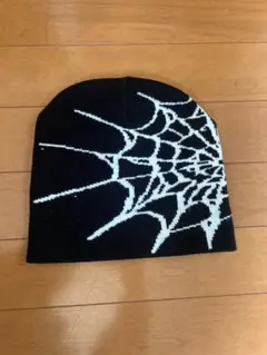 【新品】ビーニー ニット帽 ストリート y2k グランジ 海外 蜘蛛の巣 黒