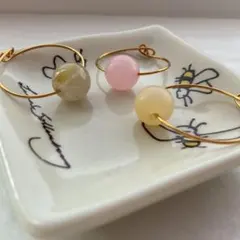 天然石リング　指輪　3点セット❤️ゴールドルチルクォーツ　ピンク　ハニージェイド