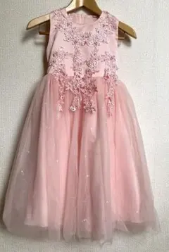 美品 130 ピンク チュールドレス 花刺繍 キッズフォーマル 発表会 結婚式