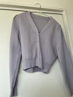 ラベンダー Vネック クロップドカーディガン