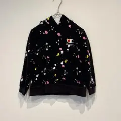 Champion チャンピオン キッズ パーカー 110 ペイント柄 黒