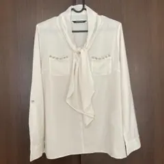 メイソングレイ シフォン風 長袖ブラウス　アイボリー　白　オフホワイト