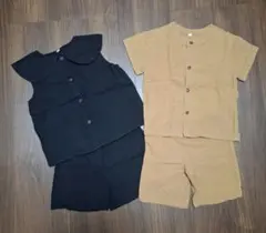 おそろい　リンクコーデ　姉弟　黒130とベージュ110のキッズ服2点セット
