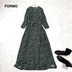 美品 フォルモ フォルフォルモ 小花柄 ギャザー リボン付き グリーン