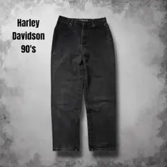 90s USA製 HarleyDavidsonブラックワイドデニム バギーパンツ
