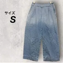 コーエン　デニムパンツ　S　水色　ワイド　クロップド　ウエストゴム　ヴィンテージ