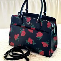 ケイトスペード　花柄　ハンドバッグ　サッチェル　トートバッグ　ハンドバッグ　黒