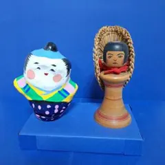 郷土玩具 起き上がり福助(埼玉)と温湯こけし(青森) の 2点セット