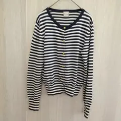 ティアラ カーディガン ボレロ ショート丈 ボーダー 金ボタン ネイビー フリー