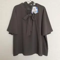 【新品】しまむら Hina Style 2wayボウタイブラウス ブラウン 6L