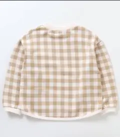 男女兼用 チェック柄 長袖カットソー ベージュ